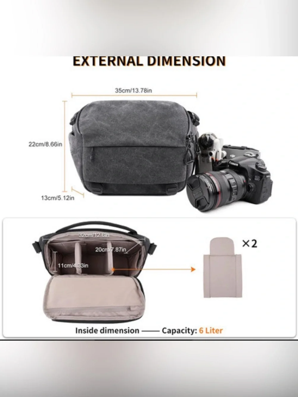 TULLIO Camera Bag Crossbody - 6L Waterproof Sling Bag for Photographers